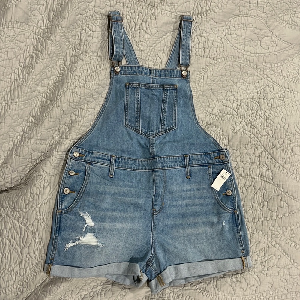 Denim overall shorts